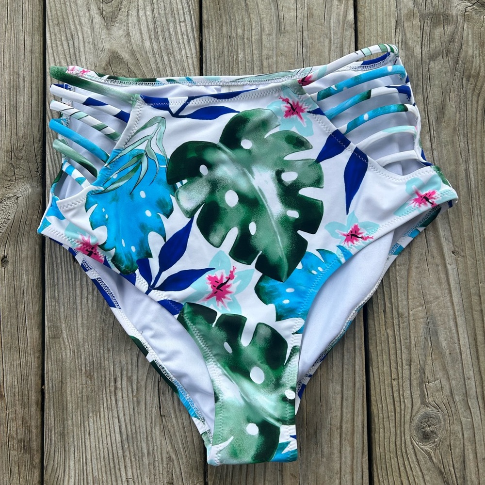 Cupshe High Waisted Bikini Bottoms Tropical Leaf Print Medium M